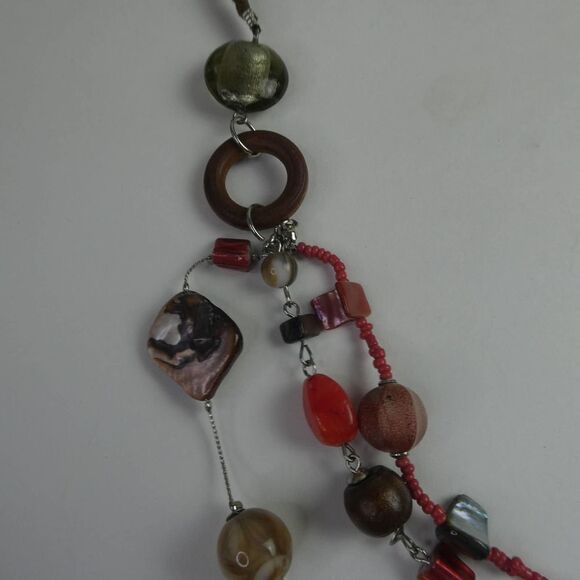 Multi Strand Beaded Necklace Boho Dyed Shell Mixed Material Festival Plus Size - Picture 2 of 9